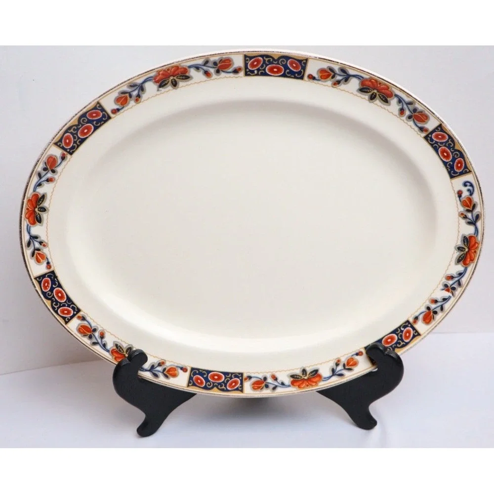 Antique Oval Serving Platter Floral Trim Made in England